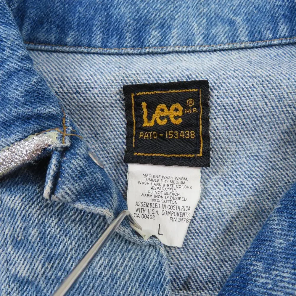 Lee Jean Denim Jacket Blue Patriotic Embellished Kids Youth Sz L American Flag